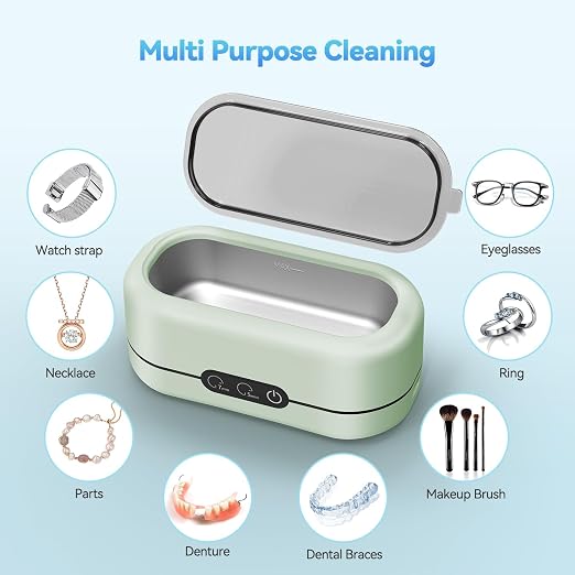 Miorcols Ultrasonic Cleaner Machine for Jewelry,48KHz with 2 Cleaning Modes | 12Oz SUS304 Water Tank, Ultrasonic Cleaning Machine for Jewelry, Glasses, Retainers, Rings, Dentures, Watch Strap - Green