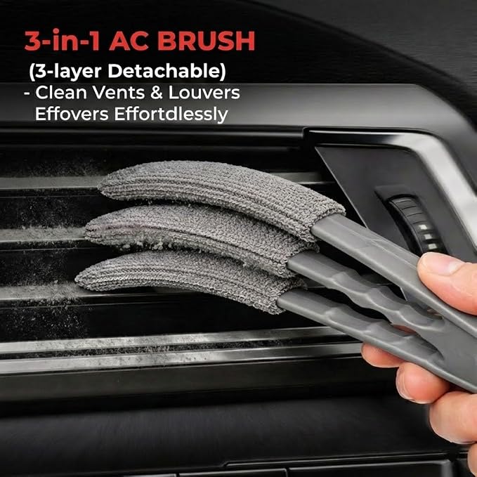10-Piece Car Interior Cleaning Kit Boar Hair Vent Detailing Set | 3 Soft Boar Brushes,Non-Toxic Gel,Spray Bottle;Scratch-Free,Auto&Home Dual Use,Perfect Detailing Gift Kit