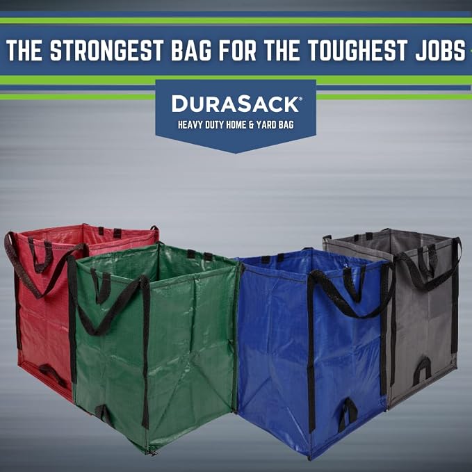 DURASACK Heavy Duty Home and Yard Waste Bag 48-Gallon Woven Polypropylene, Reusable Lawn and Leaf Garden Bag with Reinforced Carry Handles, Pop-Up Self-Standing Garbage Can, Blue (Pack of 2)