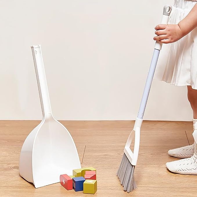 Nicunom Set of 4 Mini Broom with Dustpan for Kids, Children Broom and Dustpan Set Cleaning Set Boys Girls Little Housekeeping Helper Set for Kitchen Bathroom Pet