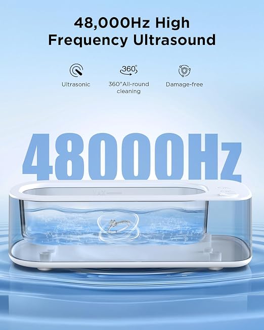 Ultrasonic Jewelry Cleaner Machine: 48KHz Ultra Sonic Cleaner for Jewelry,Eyeglass,Rings,Watch Band,Dentures,with Dual Cleaning Modes,350ML 304 Stainless Steel Tank,Gift for Wife,Mom,Daughter