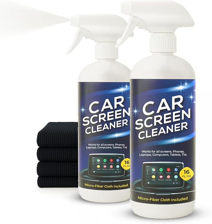 16oz Screen Cleaning Kit with Spray and Micro-Fibre Cloth Wipe (2 Pack) for Car Screens, Computer Screens, Laptops, iPads & Phones; Touchscreen Electronics Cleaner to Erase Dust or Fingerprints