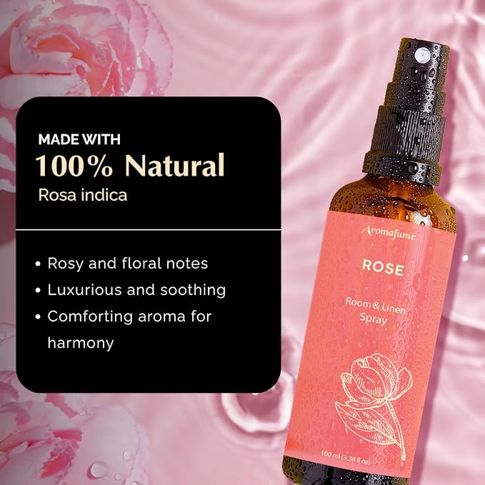 Rose Air Freshener Spray for Room, Linen & Pillow 100ml by Aromafume | Made with Pure Rose Essential Oil | Aromatherapy Spray to Comfort and Unwind | Mist for Bedding, Fabrics