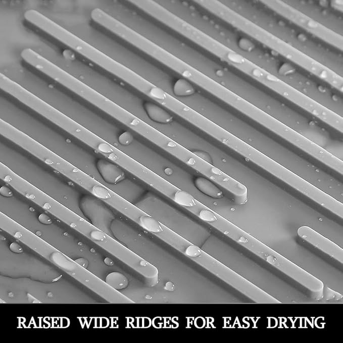 Dish Mat Silicone Dish Drying Mats Works For Drying Stemware Cocktail Glasses Silverware Pots Pans Knives and Dish Rack for Kitchen Counter Sink Bar Pads Easy to Clean (Gray)