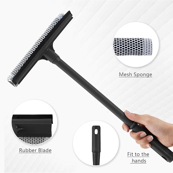Window Squeegee, 2-in-1 Window Cleaner, Window Washing Kit, Multi-Use Car Windshield Cleaning Tool with Long Handle for Glass,Shower,Outdoor Window Cleaning (15.9")