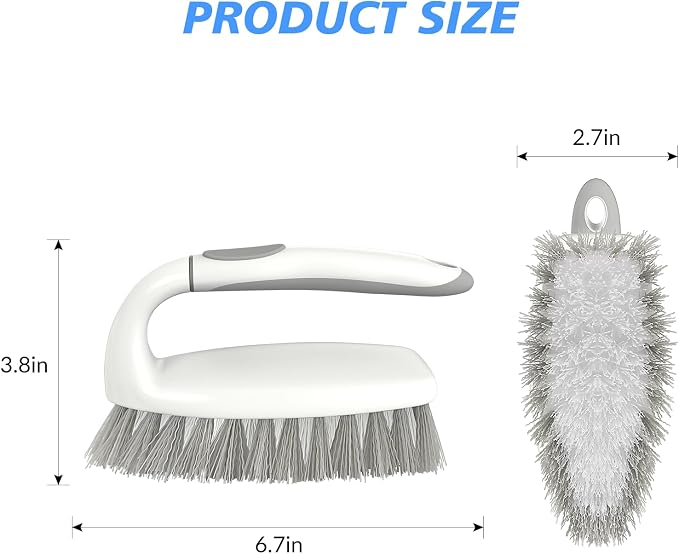 SetSail Heavy Duty Scrub Brush, 2 Pack Cleaning Brush Set, Grey White | Stiff Durable Bristles with Non-Slip Tpr Grip and Hanging Loop for Bathroom, Kitchen, Shower, Tub, Tile, Carpet.