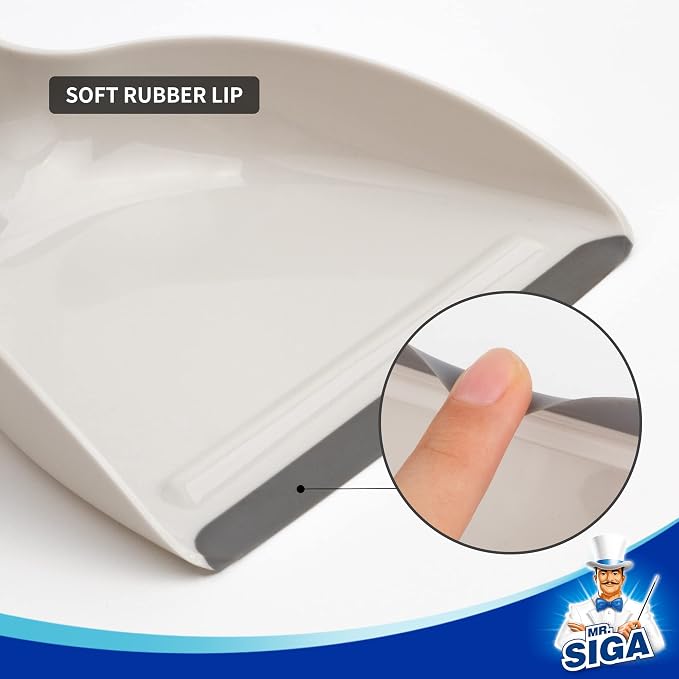 MR.SIGA Mini Dustpan and Brush Set, Bamboo Handle, White, 1 Set | Portable cleaning brush and dustpan combo, handheld brush and dustpan combo with hanging loop