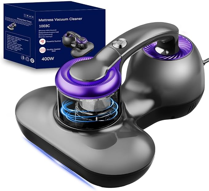 Hersven Mattress Vacuum Cleaner, Handheld UV Bed Vacuum Cleaner 16KPa & 12800 Vibrations Per/Min Upgraded Effectively Clean Up Bed, Pillows, Cloth Sofas, Carpets and Ther Fabric Surfaces