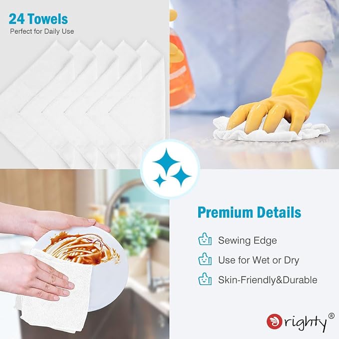Orighty Microfiber Cleaning Cloth, Cleaning Rags, 24 Pack, 12x11 in, White | Microfiber Towels for Cars, Soft Highly Absorbent Rag, Lint Free Cloths for Car Care, House, Kitchen