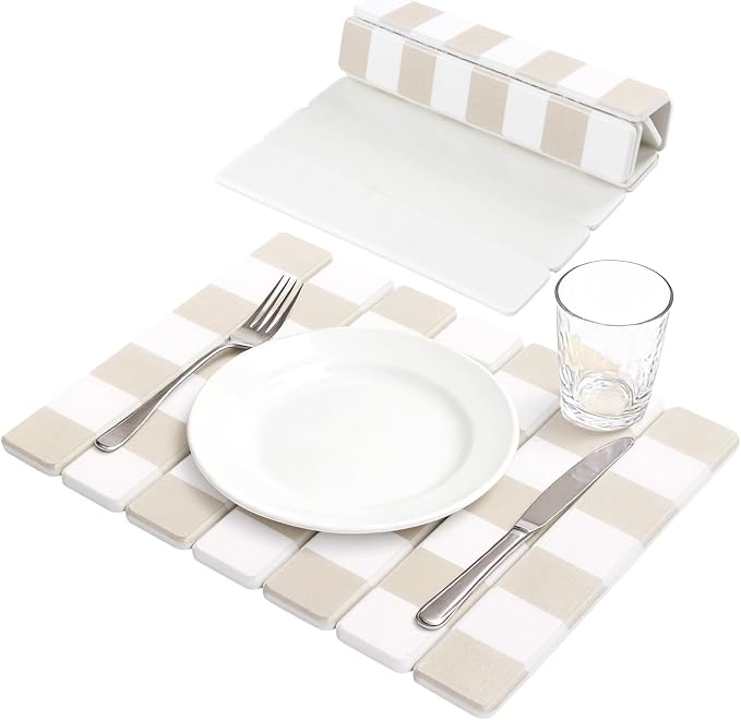 Yamaziot Stone Drying Mat for Kitchen Counter, 16"x12" Small Foldable Ultra Absorbent Stone Drying Mat, Quick-Dry Diatomaceous Earth Mat, Non-Slip Heat Resistant Mat for Dishes, Cups, Bottles, Beige