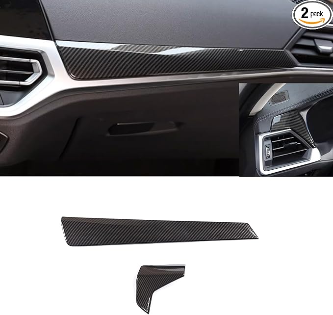 ABS Carbon Fiber Center Console Dashboard Panel Trim Cover for BMW 3 4 Series G20 G22 330i 325i (LHD) Dashboard Lid Stripe Cover (2pcs Carbon Fiber)