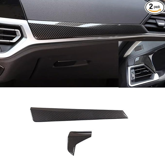 ABS Carbon Fiber Center Console Dashboard Panel Trim Cover for BMW 3 4 Series G20 G22 330i 325i (LHD) Dashboard Lid Stripe Cover (2pcs Carbon Fiber)