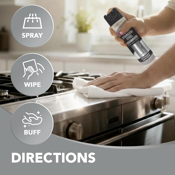 Weiman Stainless Steel Cleaner & Polish, 2 Pack Aerosol, Anti Fingerprint Spray Stainless Steel Cloth, Water Spots & Grease, No Streaks or Residue, Safe for Metal Polish, Chrome, Appliances & Sinks