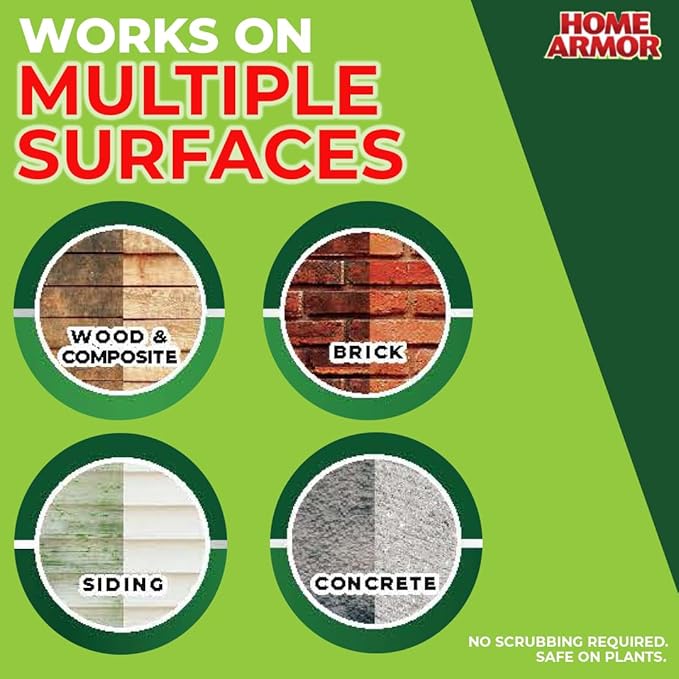 Home Armor Outdoor Cleaner+, 64 oz., Remove Stains from Mold, Mildew, Algae, Dirt and Grime for Visible Results in Seconds, No Scrubbing Required, Plant Safe When Used as Directed