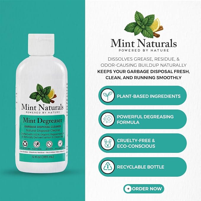 Natural Garbage Disposal Cleaner & Deodorizer - 12oz | Made in USA with USDA Organic Peppermint Oil by Mint Naturals