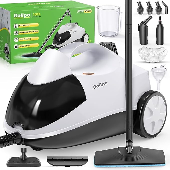 Rolipo Steam Cleaner for Home, High-Temp, 99.9% Stain Removal, Full Kit | Pressure: 4 bar, Tank: 2L, 2000W, Chemical-Free Cleaning, Multipurpose Steamer for Floors, Cars,Tiles, Kitchen Bathroom Grout