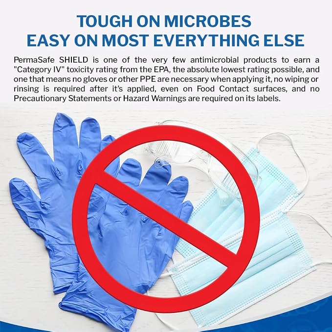 PermaSafe SHIELD 90-Day Antimicrobial Surface Protectant Spray | Long-Lasting, Multi-Surface Protection Against Growth & Spread of Bacteria, Mold, Mildew, Fungi & Algae | Indoor & Outdoor Use - 32 Oz