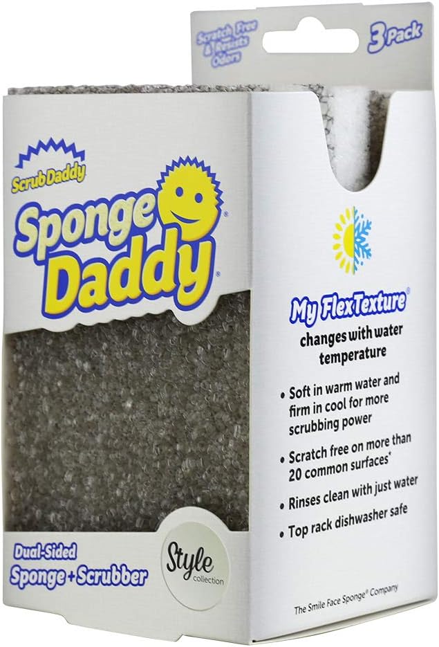 Scrub Daddy Sponge Daddy Style, Dual Sided Sponge Scrubber, Dish Sponges for Washing up, Non Scratch Scourers for Cleaning Dishes, Bathroom Scrubbing Tool, Kitchen Sponges Multipack