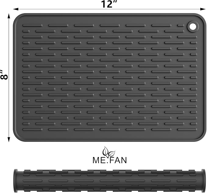 ME.FAN Silicone Dish Drying Mat for Kitchen Counter, Dish Drying Pad for Sink, Refrigerator or Drawer, Countertop Protection Pad S - 12'' x 8'' - Black