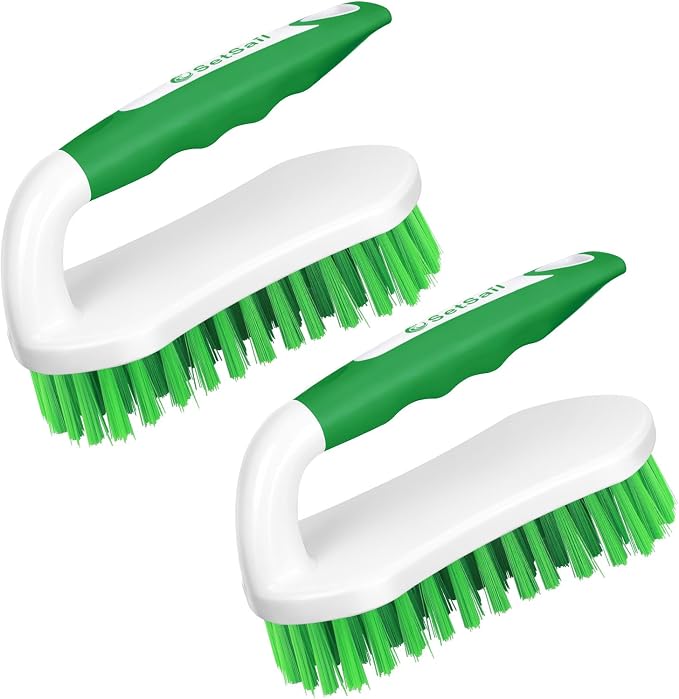 SetSail Scrub Brush, Stiff Bristle Cleaning Scrubber, 2 Pack(Green) | Durable Bristles Ergonomic Non-Slip Tpr Grip. U-Style Hanging Loop for Storage. Use for Shower, Tub, Tile, Kitchen, Carpet.