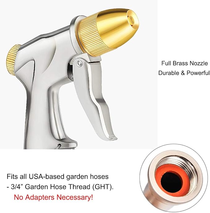 FANHAO Upgraded 100% Metal Garden Hose Nozzle Heavy Duty, High Pressure | Rustproof Water Nozzle Leak Proof, Hands-Free Lock, 4 Adjustable Patterns Sprayer for Watering Plant, Washing Car, Patio, Pet