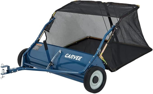 Garvee Tow Behind Lawn Sweeper 48 Inch, 16 cu.ft. Heavy Duty Leaf & Grass Collector with Tool-Free Adjustable Brush Height, Dumping Rope for Yard, Driveway & Sidewalk Debris Cleanup