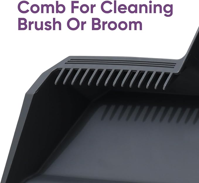 Superio 2-Pack Wide Plastic Dustpan with Comb - 16" Wide, Rubber Lip, Broom Handle Clip, Grey