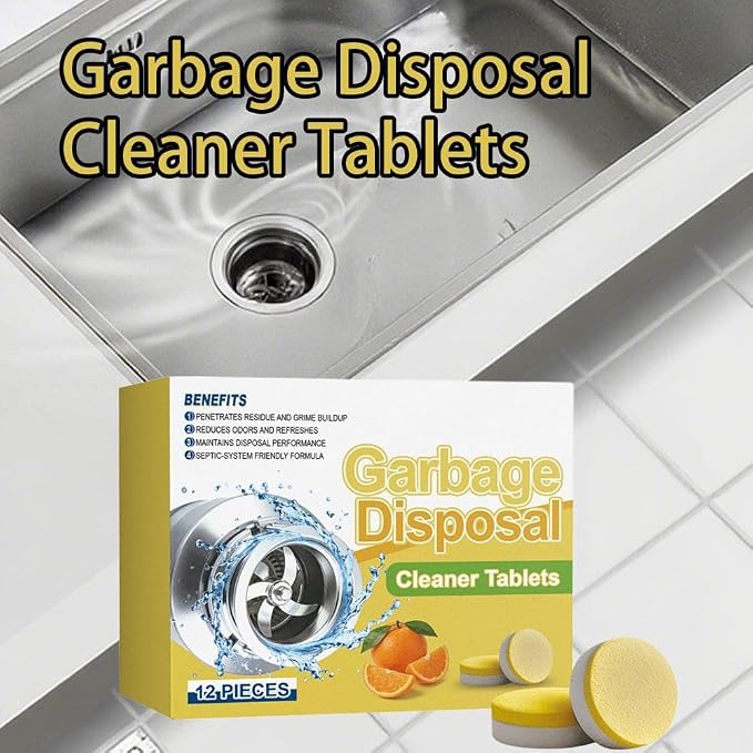 Garbage Disposal Cleaner and Deodorizer Tablets - 12Pcs, Powerful XXL Foaming Disposal Cleaner - Citrus Scented Foam, Natural Garburator & Sink Freshener, Septic Safe Kitchen Drain Cleaning Care