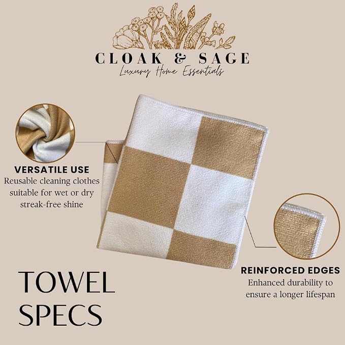 Microfiber Cleaning Cloths 13x13 – Lint-Free, Streak-Free Reusable Towels for Kitchen, Glass, Bathroom & Car | Cloak & Sage