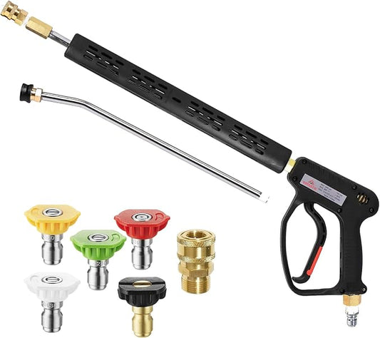 YAMATIC 5000 PSI Pressure Washer Gun Extension Wand 3/8" & M22-14mm Coupler | 360° Swivel quick connect inlet Power Washer Extension Wand Trigger Handle with 1/4" Quick Connect for Foam Cannon Car Wash