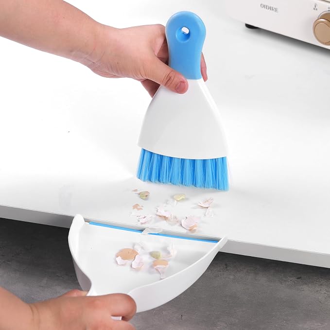 NACENA Mini Dustpan and Brush Set 2 Pack, Small Broom and Dustpan Set Dust Pan and Mini Hand Broom Dustpan and Broom Combo Compact for Home Table Keyboards Sofa Kitchen, Dark & Blue