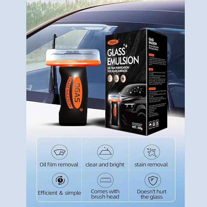 Car Windshield Cleaner & Glass Oil Film Remover, 2Pcs | Removes Oil, Grease & Fog, wiper residue, Anti-Fog Glass Emulsion Cleaner for Clear Driving Visibility,100ml