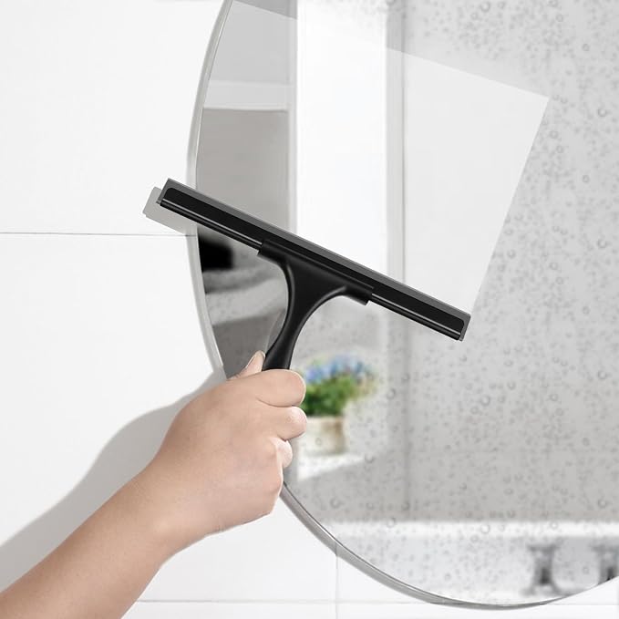 SetSail Squeegee for Shower Glass Door, 10 Inches, Black | Stainless Steel Shower Squeegee for Glass Doors, All-Purpose Window Squeegee for Shower Mirror Bathroom Car Window Cleaning