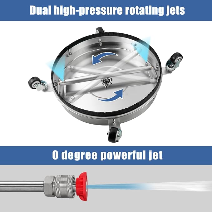 janz 17" Pressure Washer Surface Cleaner with 4 Wheels, 1/4" Quick Plug, 2 Extension Wands, 2 Replacement Nozzles and 3 Spray Nozzles, 4000 PSI