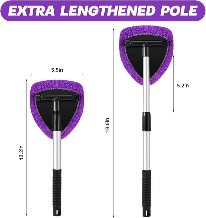 Potchen 8 Pcs Car Windshield Cleaner Tool Kit with Extendable Handle, Microfiber Towel Pads, Brush, Empty Spray Bottle for Auto Glass Wiper Suvs Rvs & Home Windows(Purple)