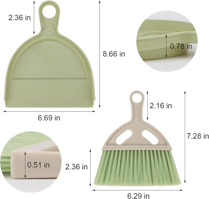 Mini Dustpan and Brush Set Portable Small Broom with Dust Pan Handheld Hangable Whisk Broom and Dust Pan for Home, Kitchen, Table, Office, Car 1 Pcs (Green)