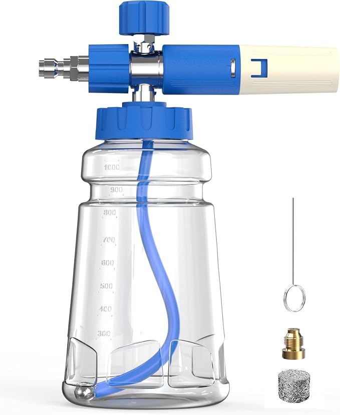 Foam Cannon for Pressure Washer with 1/4" Quick Connector, Wide Mouth Foam Cannon, Adjustable Soap Cannon for Car Wash, Additional 1.1mm Orifice Nozzle (Transparent)