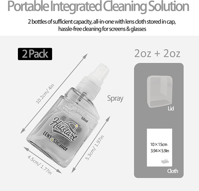 Laptop Screen Cleaner Kit: Phone Touchscreen Mist Spray and Cloth Wipes 2-Pack Grey, Hatstart Tablet Cleaning Kit for Car Display Computer TV PC Eyeglass, Compatible with iPhone, iPad, MacBook Pro