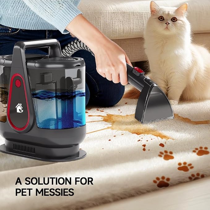 WURESE 17KPa Portable Carpet Cleaner Machine, Spot Shampooer for Couch Sofa | Dual Separate Tanks| Self-Cleaning| Extended Hose| Deep Suction for Couches, Stubborn Pet Stains & Muddy Paw Prints,FogGray