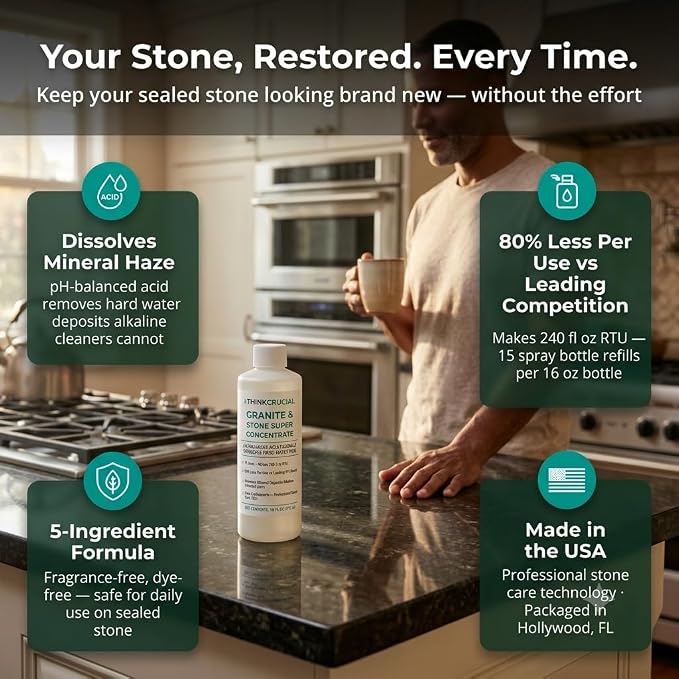 Think Crucial Granite & Marble Countertop Cleaner Concentrate, Stone Safe, 240 oz RTU, 16 fl oz
