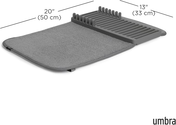 Umbra Udry Dish Rack and Microfiber Drying Mat – Space-Saving Design Folds Up for Easy Storage, Mini Rack, Gray