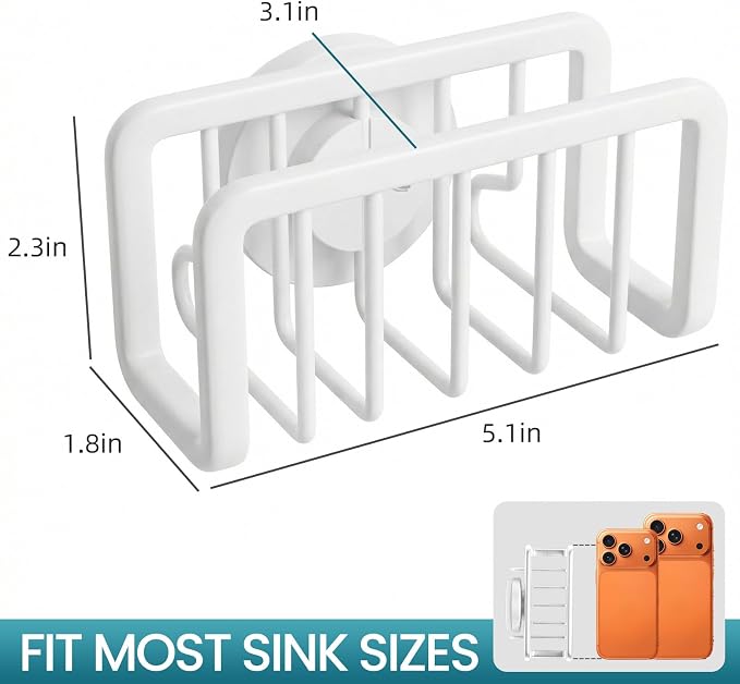 TAILI Sponge Holder for Kitchen Sink with Strong Suction Cup, Rustproof Aluminum Sink Caddy for Sponges, Removable Sponge Holder, Dish Brush for Scraper - White, 5.1" x 2.3"
