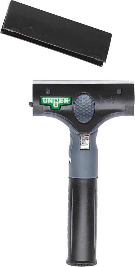 UNGER Commercial ErgoTec Ninja 4" Glass Window Scraper EN100 | Anti-slip handle; Adjustable Angle for Efficient Window Cleaning; hand or telescopic pole cleaning; Safety Cap