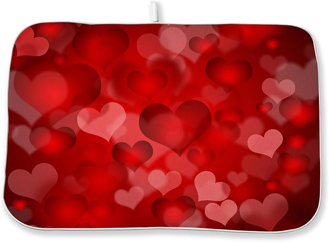 Red Valentines Dish Drying Mat 18x24 Inch Red Hearts Dish Drainer Protector Pad for Kitchen Counter Absorbent Holiday Drying Pad for Drainer Rack Kitchen Fast Dry