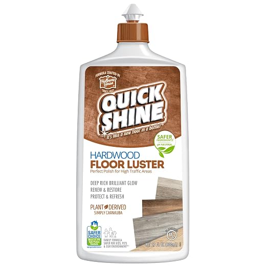 Quick Shine Hardwood Floor Luster 27 oz, Natural Looking Shine | Plant Derived Carnauba Polish, Renew & Protect, Streak & Haze Free, Non-slip, pH Neutral, No PFAS, EPA Safer Choice