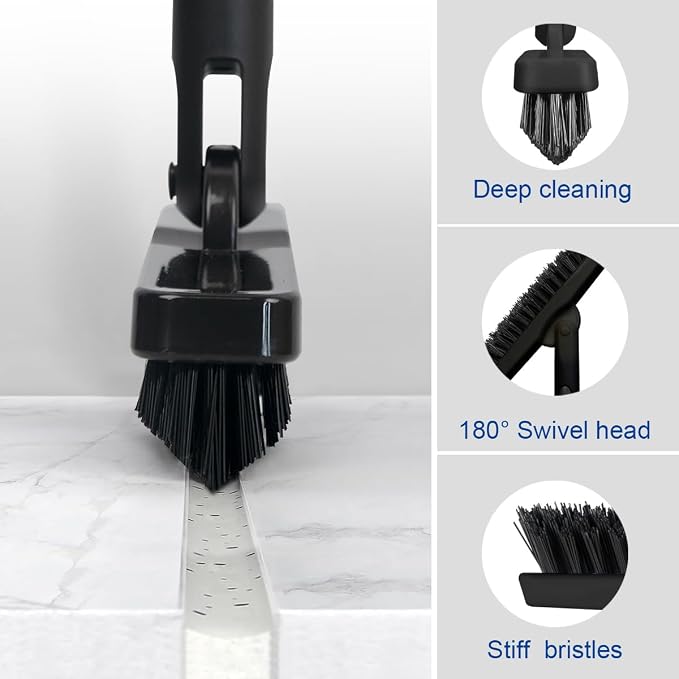 CELOX Tile Grout Brush with Long Handle, Grout Cleaner Brush for Tile Floors, for Shower Tile, for Cleaning Grout, Matte Black