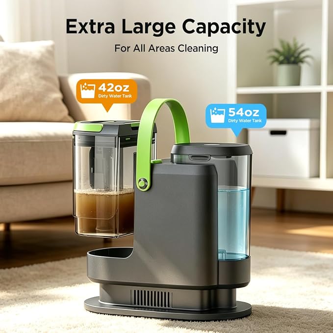 18Kpa Portable Carpet Cleaner Machine for Cars, Pets, Spot, Rug, Couch | 54+42 Oz Water Tank Upholstery Cleaner, 600W Motor with Self-Cleaning Tool and 3pcs Versatile Stain Tools
