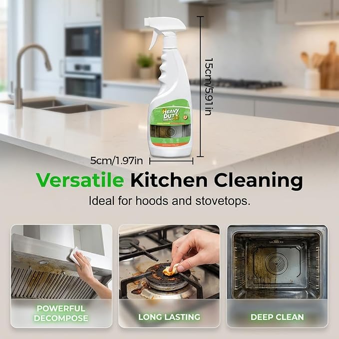 Heavy Duty Degreaser Spray,Fast-Acting Kitchen Cleaner & BBQ Grill Cleaner, 500ML Multi-Purpose Removes Grease, Burnt Food & Stains from Microwave, Oven, Stove Top & Grill. (2)