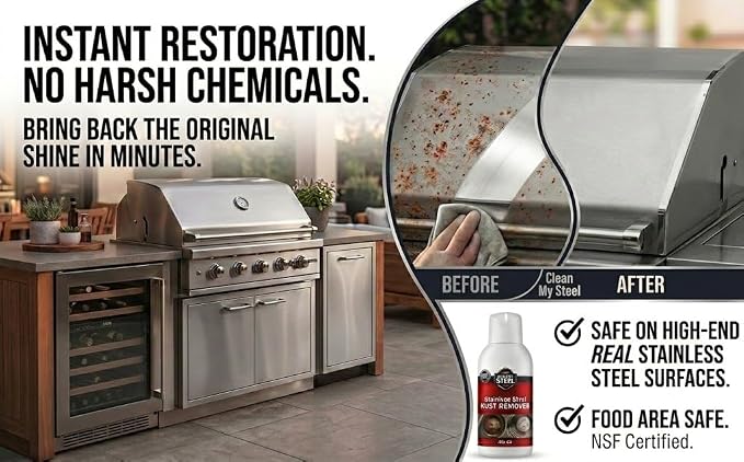 CLEAN MY STEEL Stainless Steel Rust Remover Cream (4 Fl oz) | NSF certified rust remover cream. Safe for home appliances and grills.