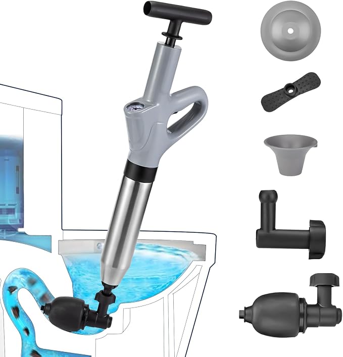 MaxxGeek Toilet Plunge Blaster, High Pressure Toilet Plunger, High-Pressure Air Drain Blaster Plunge Blaster Multi-drain Unclogger for Toilets, Bathroom Floor, Drain Sinks and Plumbing Clogs.